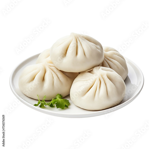 Steamed dumplings on a plate isolated on transparent background.