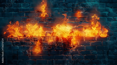 Brick wall brick wall template with fire sprites background generated by ai