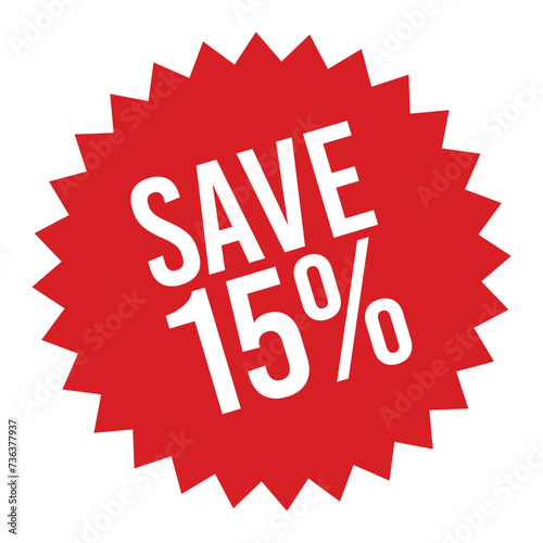 15% off sale label, sticker, tag isolated on white background