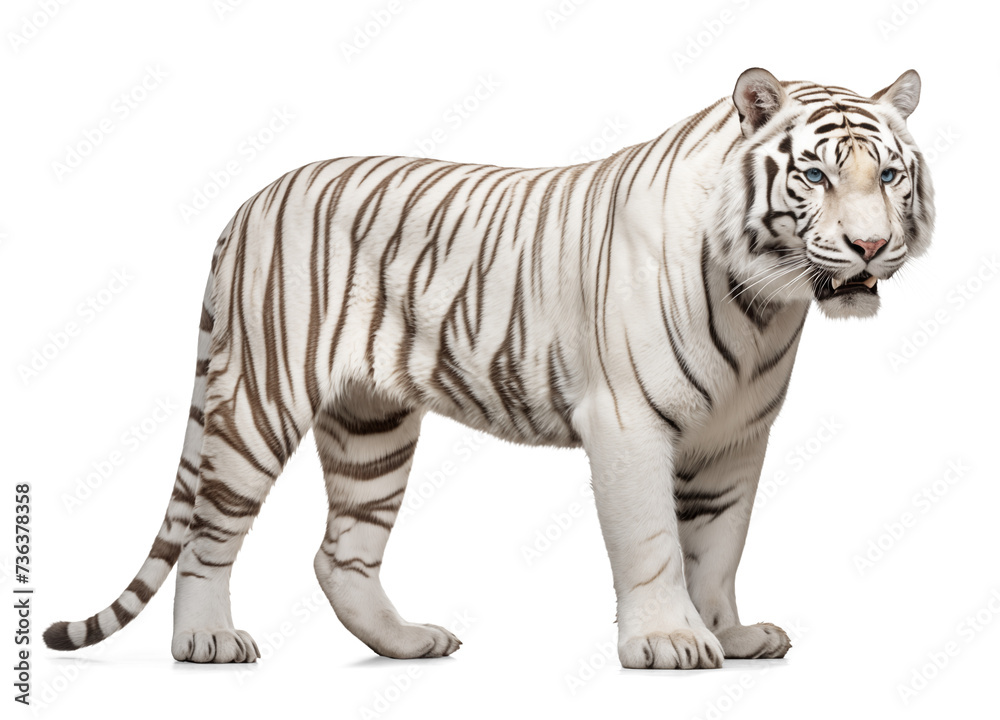 Obraz premium Side view of a white tiger on isolated background