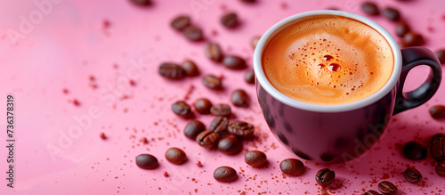 cup of coffee on pink background