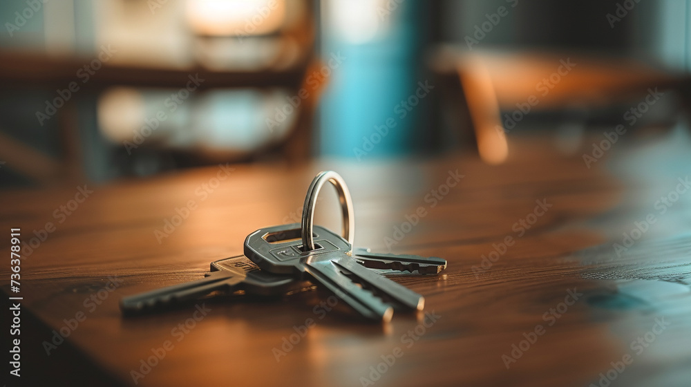 Keys on the table in new apartment. Real estate and property concept Keys on the table in new apartment. Real estate and property concept