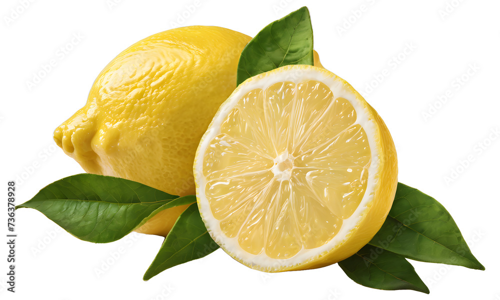 Lemon Adobe File image of a whole lemon and cut lemon with leaves on a transparent PNG ...