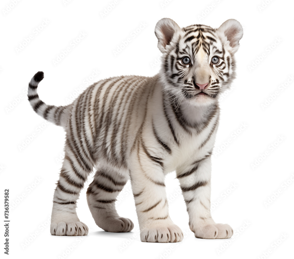 Cute young white tiger on isolated background