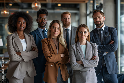 Team of executives looking at the camera as a sign of camaraderie and a good work environment. Labor Day, labor relations and work teams