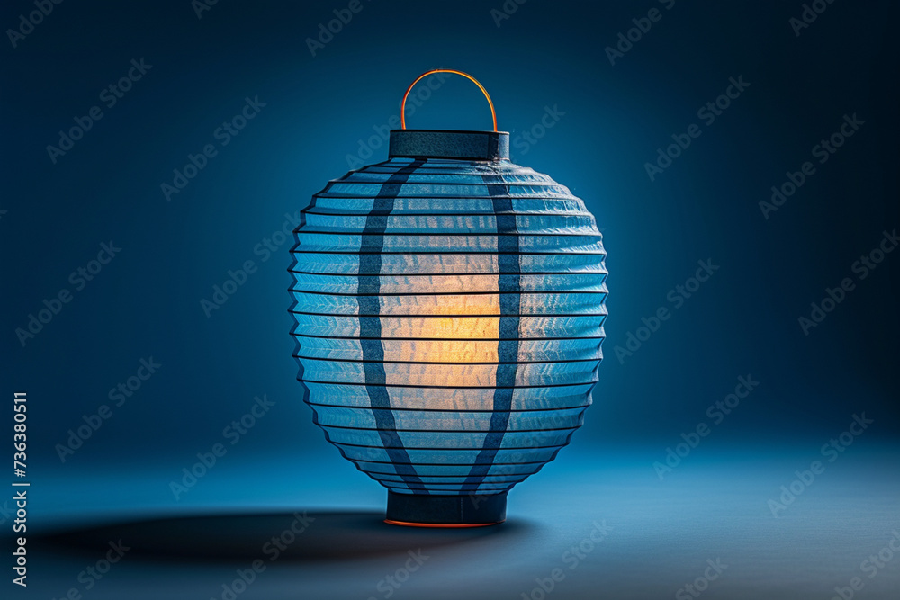 Fototapeta premium Chinese Lantern Illuminating Against a Serene Blue Background