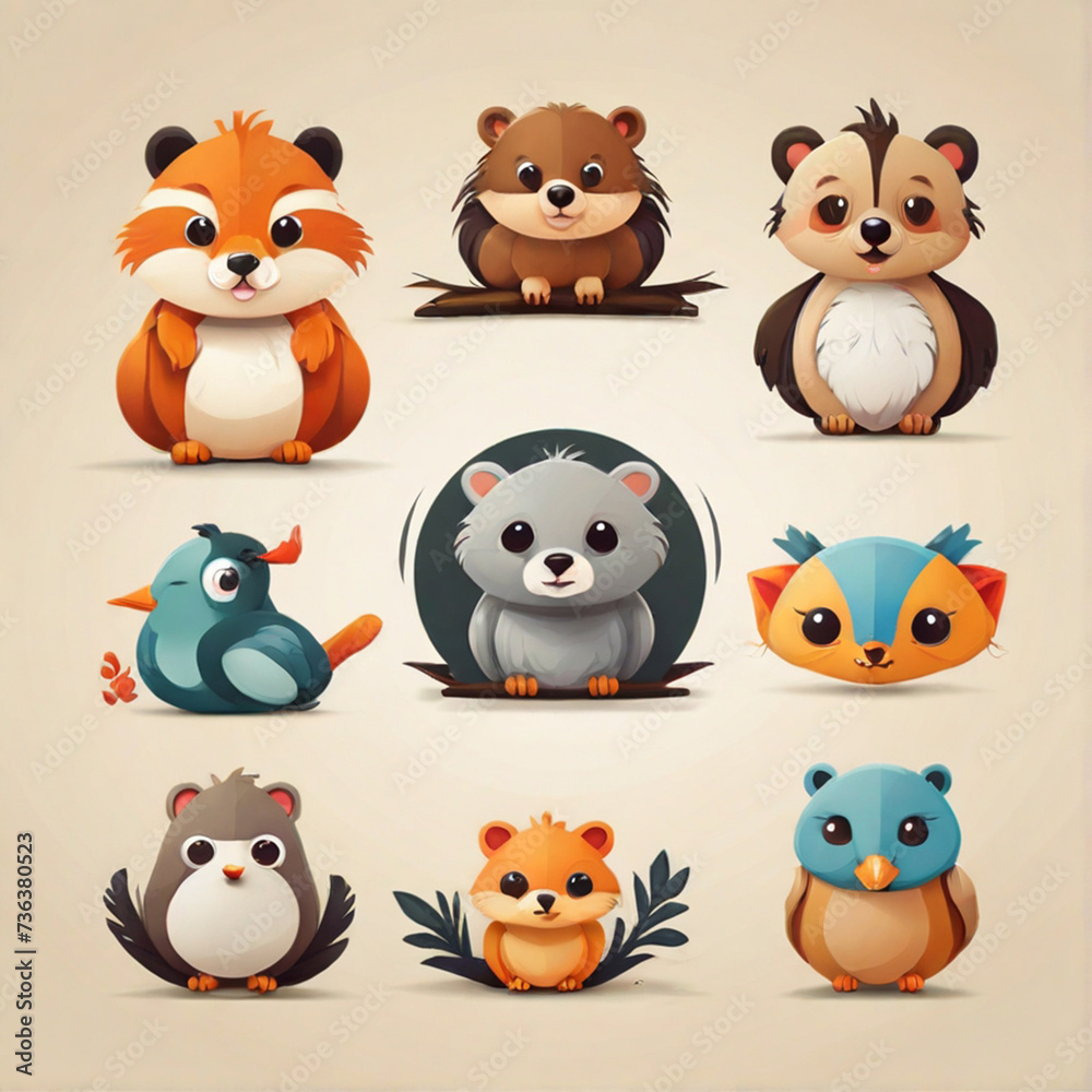 flat logo of vector cute animal cartoon vector icon set illustration, animal cartoon icon collection. set of animals. flat logo of vector cute animal cartoon vector icon set illustration, animal cartoon icon collection. set of animals.