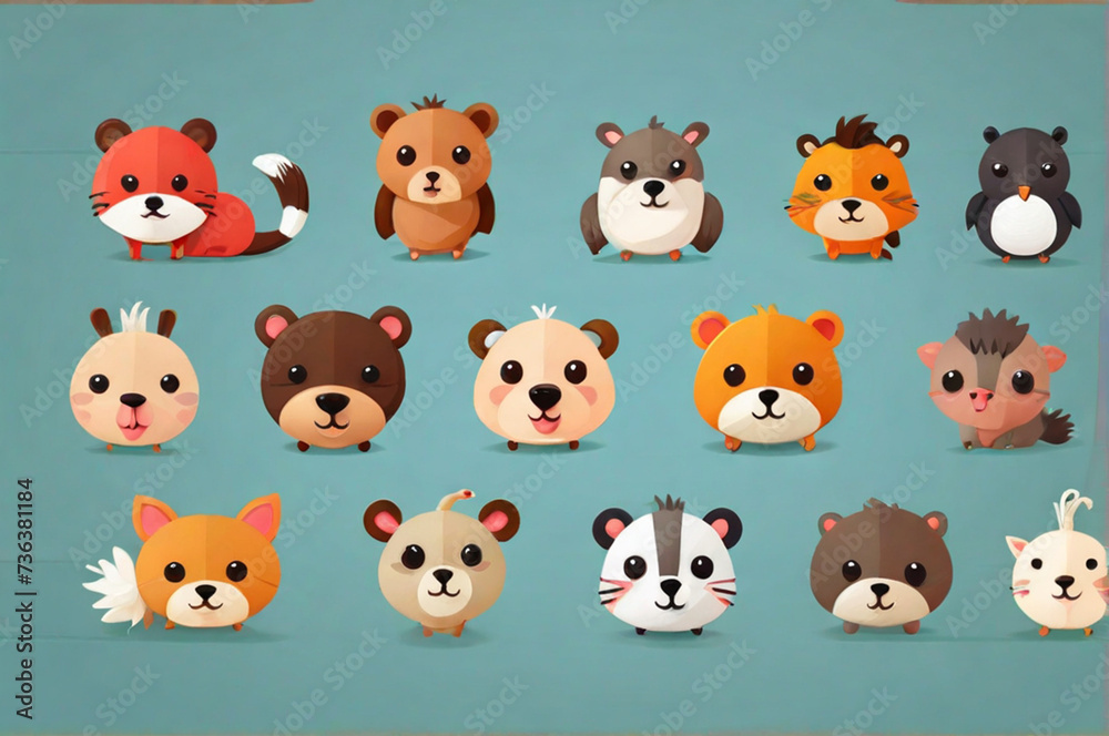 flat logo of vector cute animal cartoon vector icon set illustration, animal cartoon icon collection. set of animals. flat logo of vector cute animal cartoon vector icon set illustration, animal cartoon icon collection. set of animals.