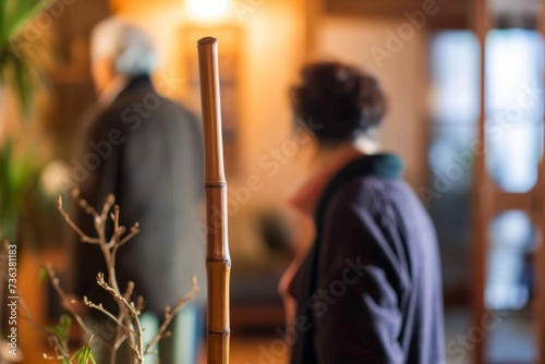 Assisted Living: Caregiver Supporting Elderly Resident With Cane. Сoncept Elderly Care, Cane Assistance, Caregiver Support, Assisted Living Activities © Anastasiia