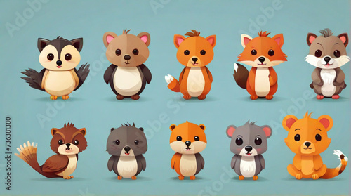 flat logo of vector cute animal cartoon vector icon set illustration, animal cartoon icon collection. set of animals. © MH