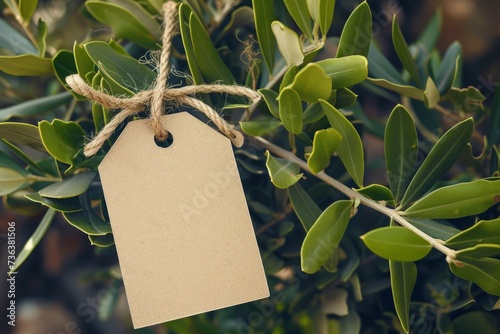 Olive Tree Background Gift Tag With Versatile Rope Design: Perfect For Any Occasion. Сoncept Rustic Gift Tag, Nature-Inspired Design, Versatile Rope Detail, Olive Tree Background
