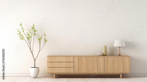 Modern Minimalist Interior with Wooden Sideboard