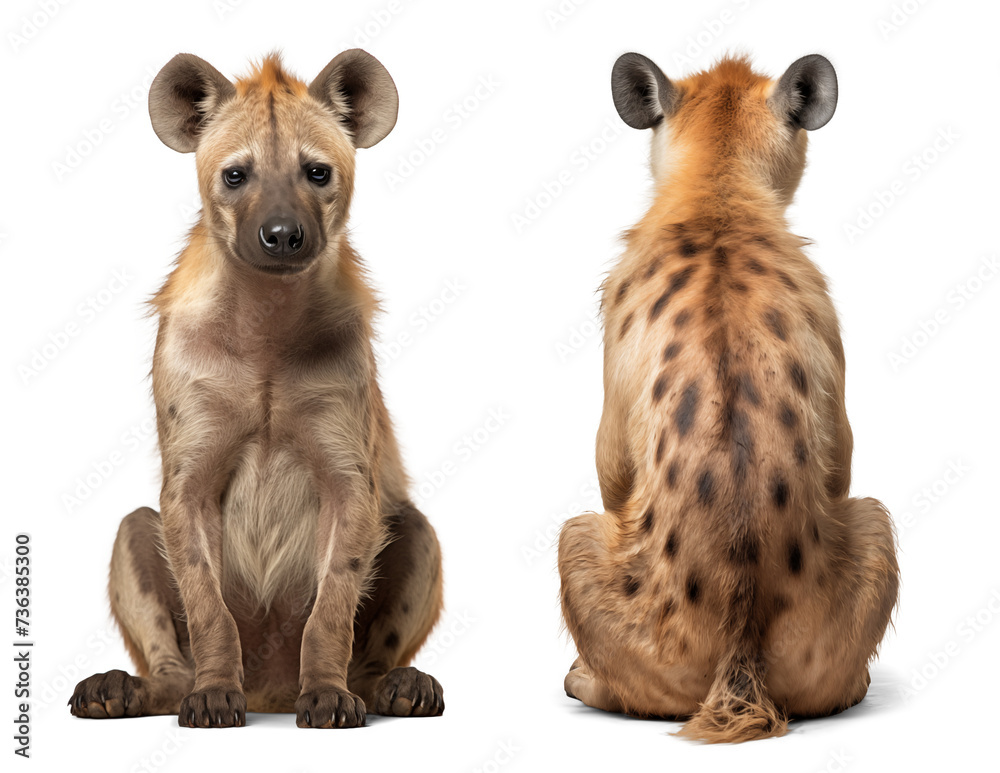 Sitting hyena front and back view Sitting hyena front and back view