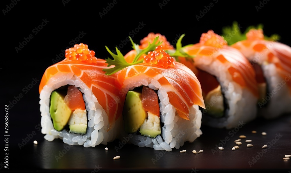 Close-Up of Sushi on Black Surface Close-Up of Sushi on Black Surface