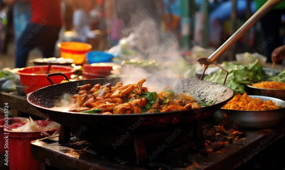 Abundance of Food in a Wok on a Table Abundance of Food in a Wok on a Table