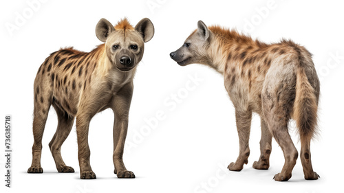 Set of hyena with view from side front and behind on isolated background