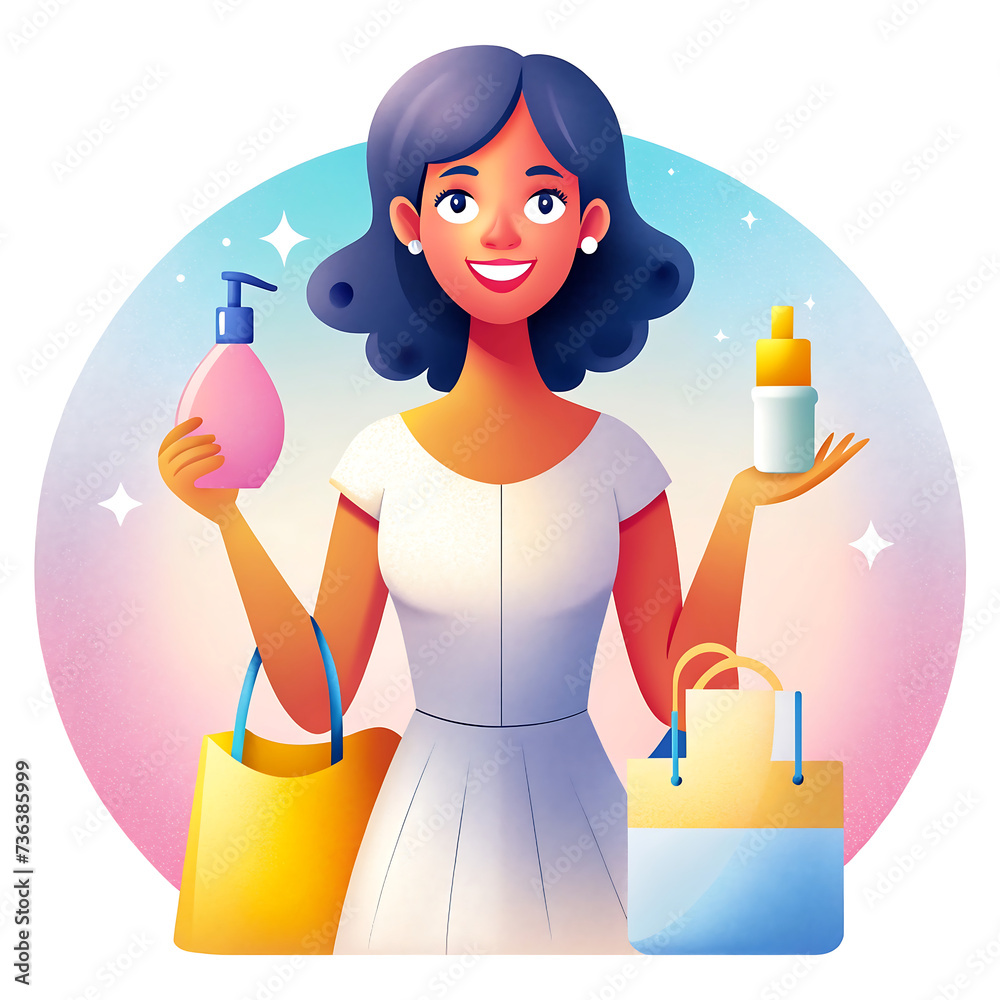 Fototapeta premium girl with cosmetics and a handbag