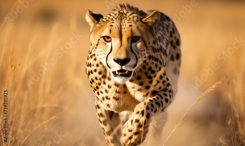 Cheetah in Full Speed Through Tall Grass
