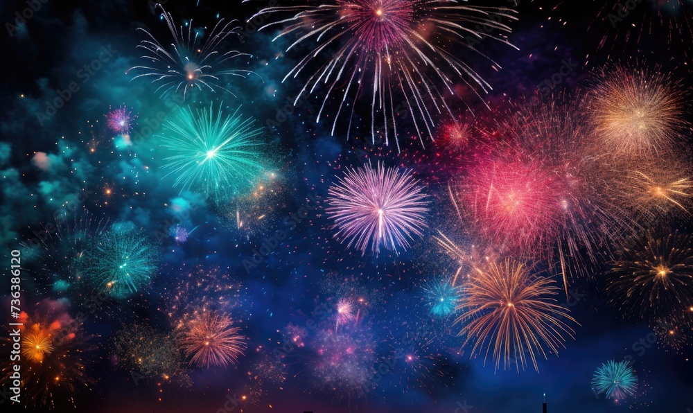 Colorful Fireworks Display Illuminating the Night Sky