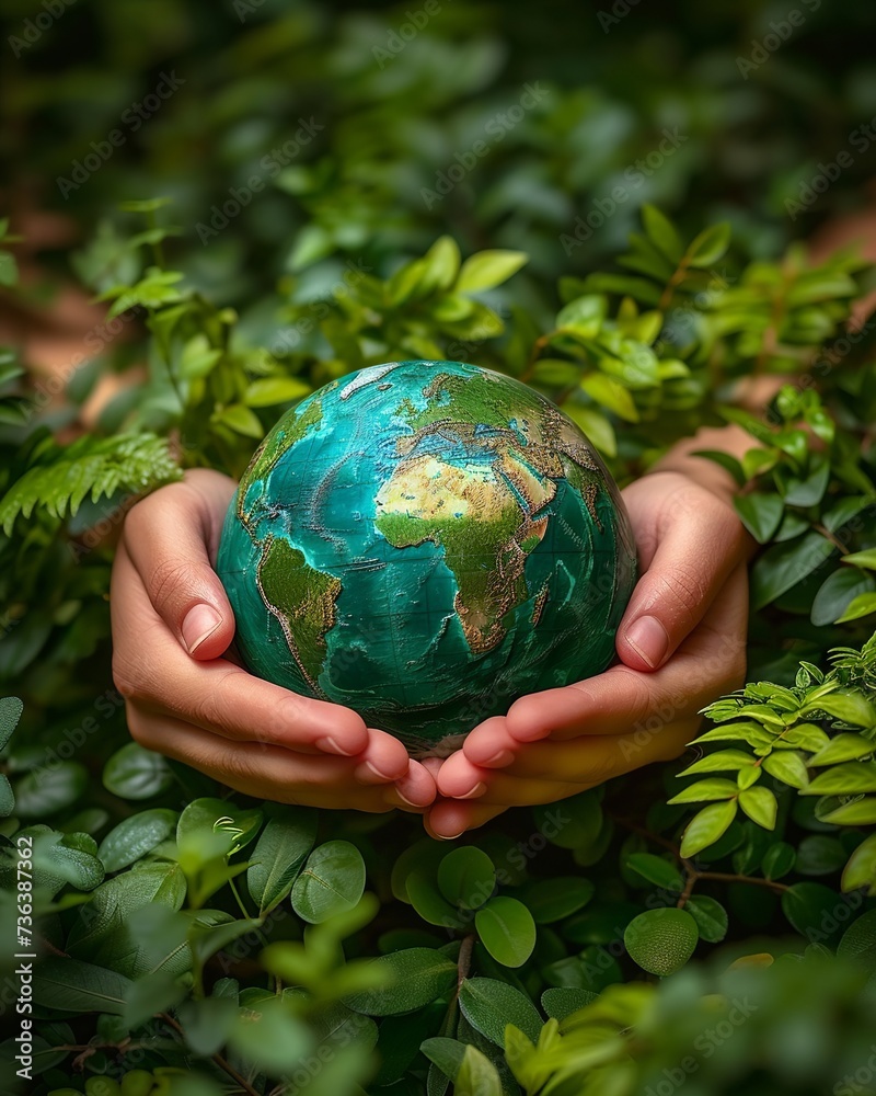 Hands Cradling Earth Amidst Verdant Foliage Hands Cradling Earth Amidst Verdant Foliage