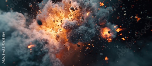 Explosion and debris in abstract background.
