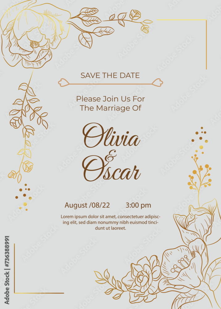 Gold Wedding Invitation, save the date, thank you, weeding card Design template.