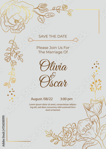 Gold Wedding Invitation, save the date, thank you, weeding card Design template.