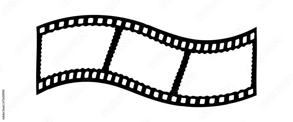 35mm film strip in 3d vector design with 3 frames on white background. Black film reel symbol illustration to use in photography, television, cinema, travel, photo frame.
