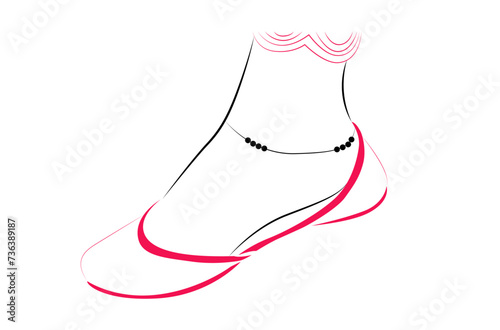 Beautiful woman feet with pink shoe and anklet isolated on white background - vector illustration 