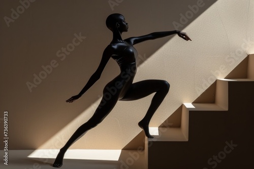 Dramatic silhouette of a woman stretching with geometric shadows, abstract fitness and flexibility concept