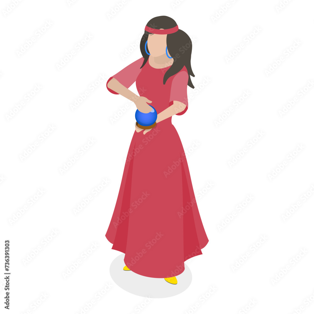 3D Isometric Flat Vector Illustration of Fortune Teller, Destiny and Divination. Item 3 3D Isometric Flat Vector Illustration of Fortune Teller, Destiny and Divination. Item 3
