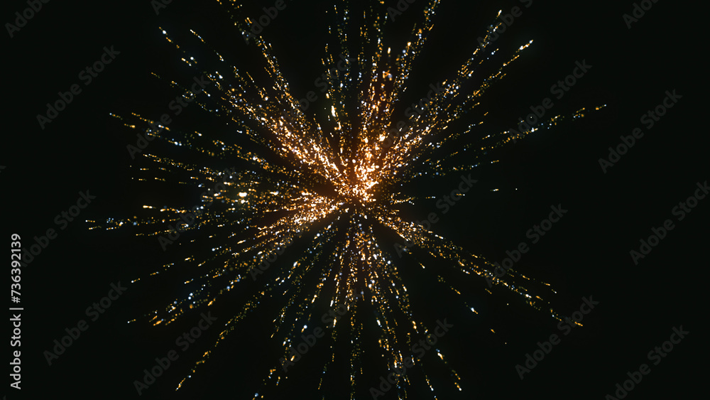 Obraz premium 3D rendering of an abstract volumetric structure of bright particles on a dark background