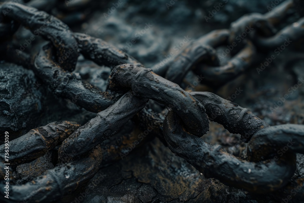 Closeup Of Weathered Metal Chain, Evoking Themes Of Struggle And Addiction. Сoncept Rustic Aesthetic, Symbolism Of Chains, Deterioration And Decay, Visual Representation Of Addiction And Battle Closeup Of Weathered Metal Chain, Evoking Themes Of Struggle And Addiction. Сoncept Rustic Aesthetic, Symbolism Of Chains, Deterioration And Decay, Visual Representation Of Addiction And Battle
