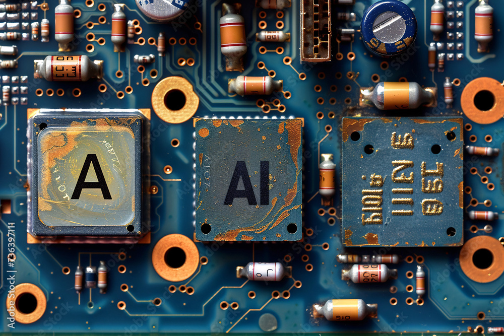 Fototapeta premium fiber optics background, computer circuit board, electronic circuit board, Artificial intelligence, Artificial intelligence circuit board, robot