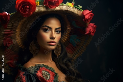 Colorful Photo mexican woman person. Model fashion. Generate Ai