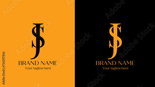 Initial Letter JS logo company and business template on a black and Orange background.