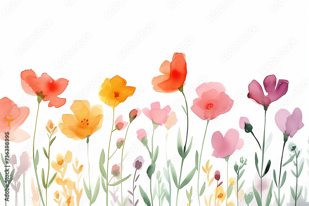 花畑の水彩イラスト、春