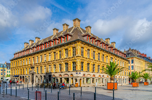 Vieille Bourse Old Stock Exchange flemish mannerist architecture style building on Place du Theatre square in Lille historical city center, Nord department, Hauts-de-France Region, Northern France