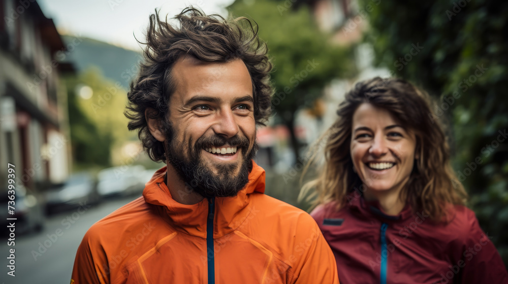 portrait of couple jogging