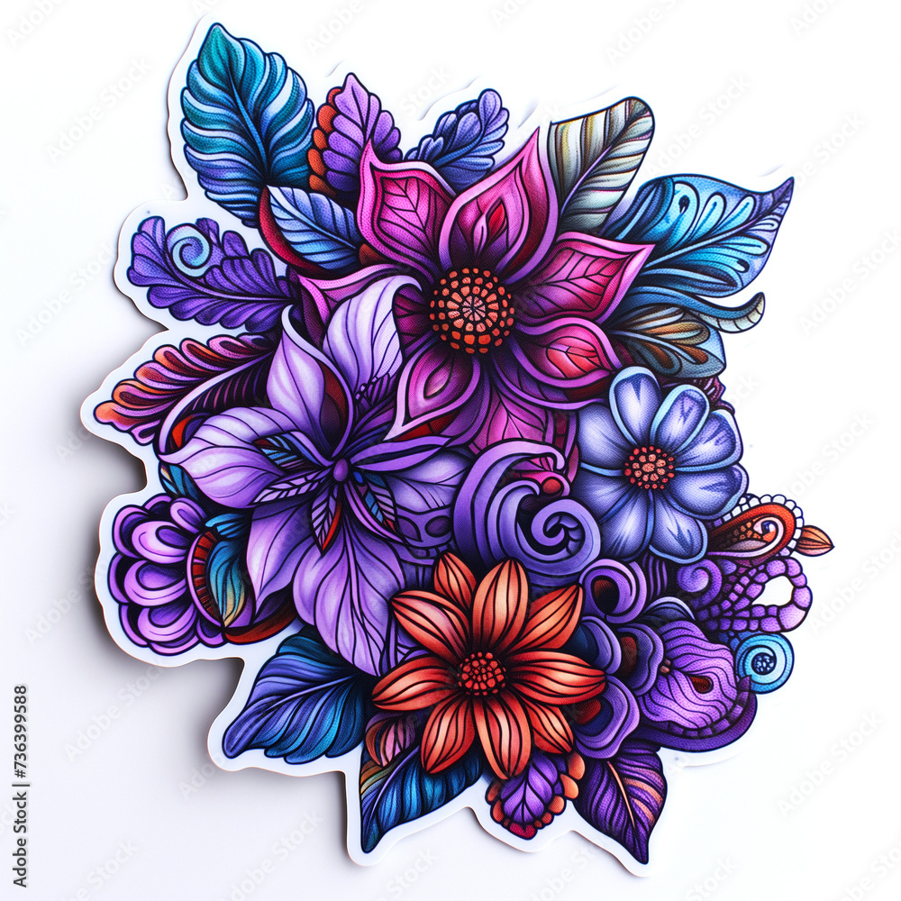 Sticker, flower arrangement on white background