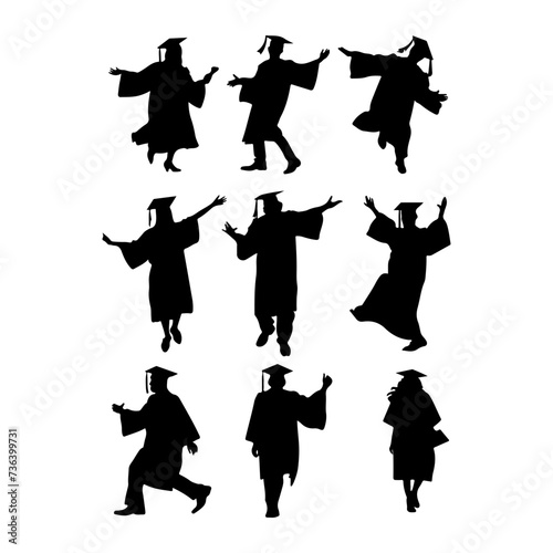 Graduation Celebrating Silhouette. Happy Graduated At University And College Silhouette Set