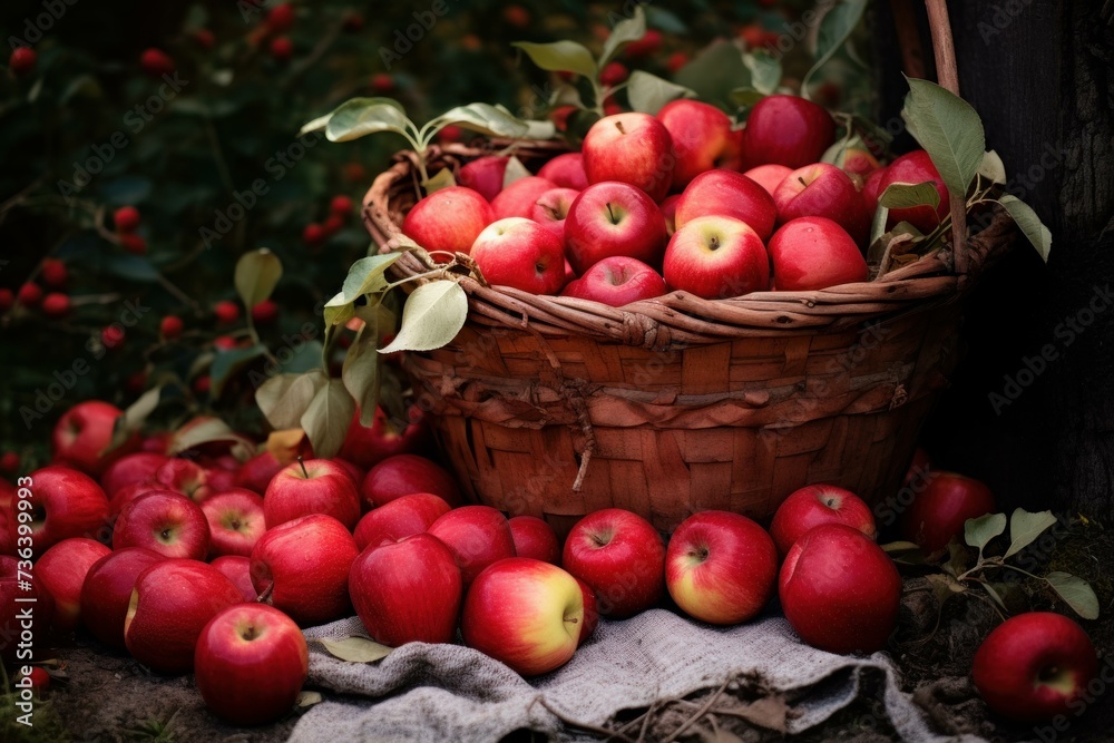 Red apples basket. Natural diet. Generate Ai Red apples basket. Natural diet. Generate Ai