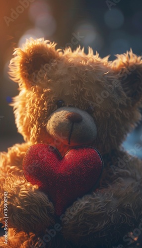 A detailed image of a teddy bear holding a heart in 8k resolution, featuring soft fur and carefully crafted details that create a heart-melting scene full of sweetness and comfort © Teddy Bear