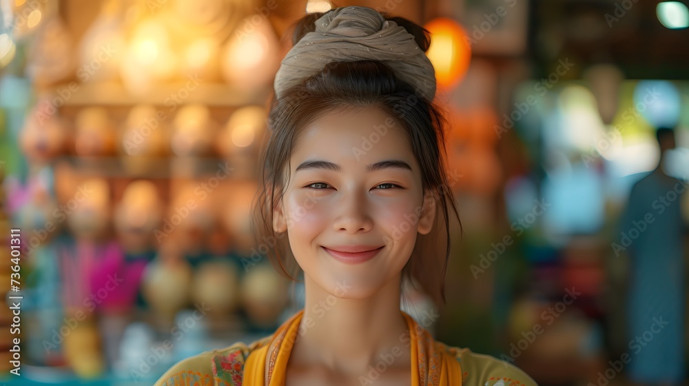 Warm Smile from a Woman in Cultural Attire Warm Smile from a Woman in Cultural Attire