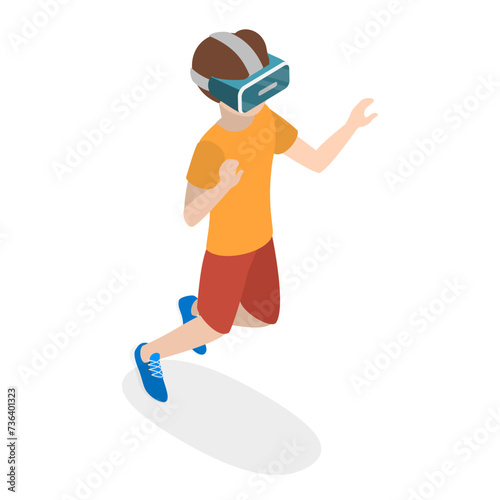 3D Isometric Flat Vector Illustration of Kids In Virtual Reality , Happy Teenagers Gamers with VR Glasses. Item 1