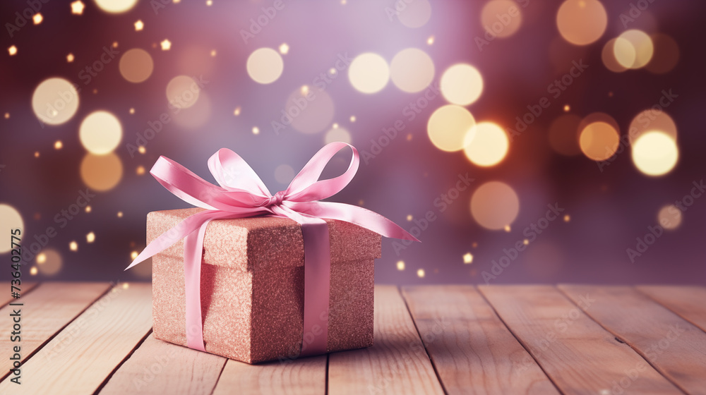 Pink Gift Box with Colorful Background.
