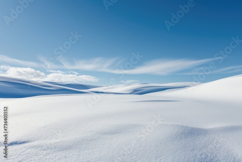 A photo of a hill covered in snow with a clear blue sky in the background, An endless expanse of untouched snow under clear blue skies, AI Generated