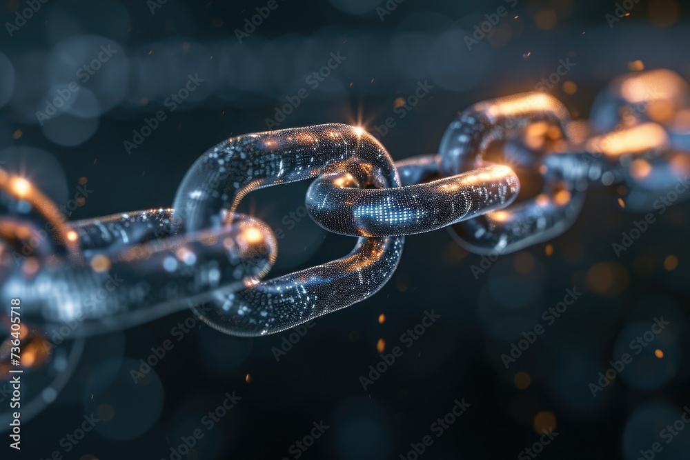 A detailed view of a worn and rusty chain captured in close-up, with a ...