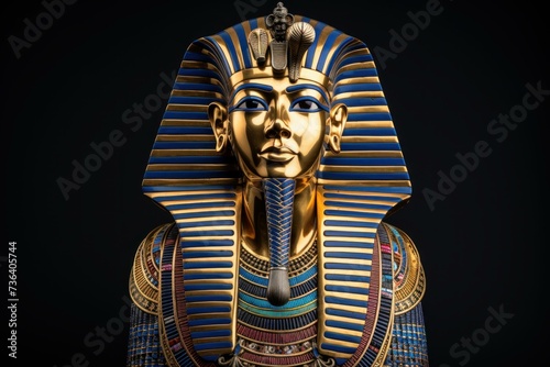 Majestic Picture ancient egyptian pharaoh portrait. Script sign wall pyramid ruller stone. Generate Ai