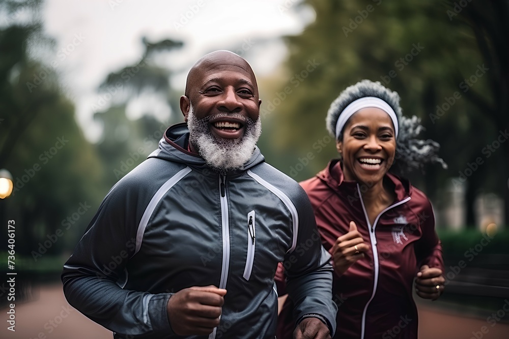 happy modern old black couple running in beautiful park happy modern old black couple running in beautiful park